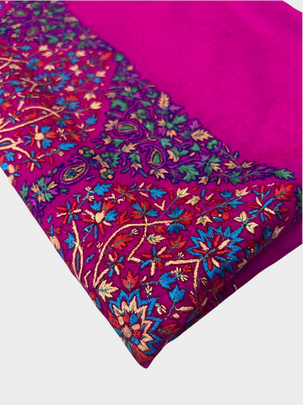 Pure Pashmina Hand-Embroidered Sozni Border Shawl