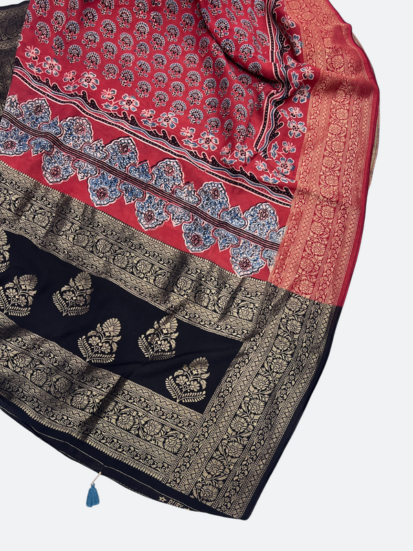 Traditional Ajrakh Design Patalo Gajji Silk Dupatta - Tajmehalhandicrafts