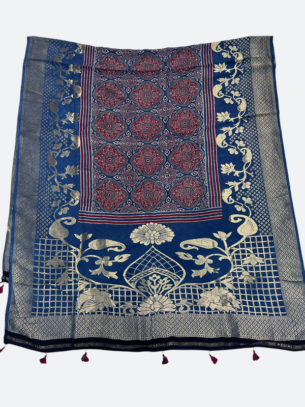 Crafted Heritage Ajrakh Dupatta – Premium Dola Silk - Tajmehalhandicrafts