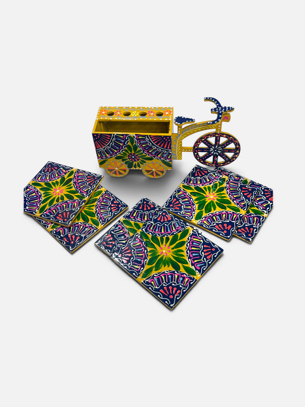Hand Painted Cycle Coaster Set - Elevate Your Decor with Traditional Truck Art