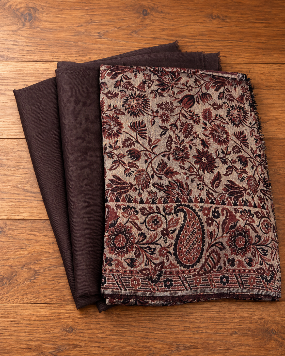 Deep Brown Suit with Moonlight Shawl | Taj Mehal – tajmehalhandicrafts