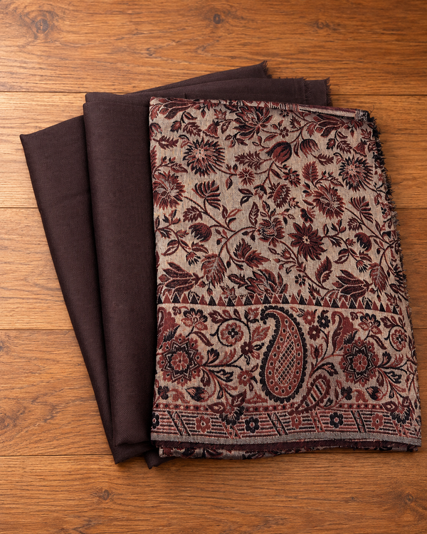Deep Brown Unstitched Suit with Moonlight Shawl