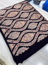 Black Paper Mache Embroidered 3-Piece Suit with Border Shawl