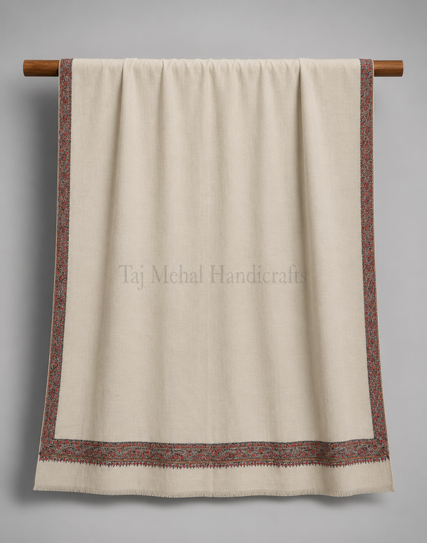 Elevate Your Style with Our Handcrafted Woolen Shawl - Hashiya Border Needle Sui Work