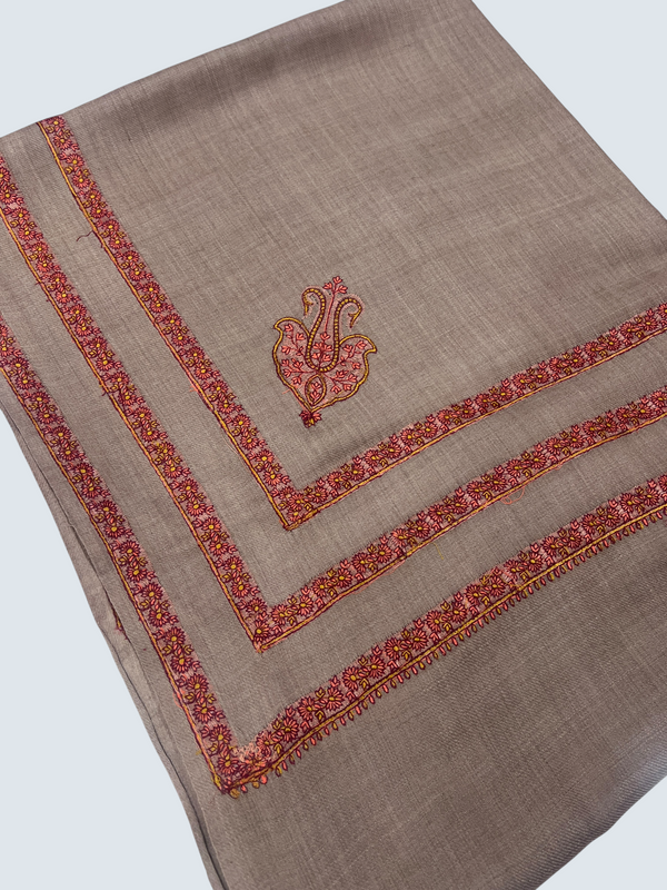 Luxurious Pashmina Shawl with Triple Border Kingri Design & Exquisite Paper Mache Embroidery - Tajmehalhandicrafts