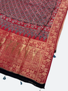Handcrafted Ajrakh Dola Silk Dupatta – Natural Dye & Zari Detail - Tajmehalhandicrafts