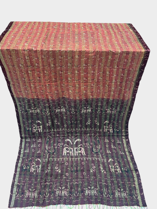 Hand Work Silk Kantha Stitch Stole - 06 - Tajmehalhandicrafts