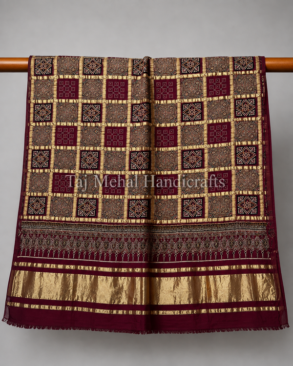 Enhance Your Wardrobe with Our Elegant Ajrakh Design Silk Dupatta
