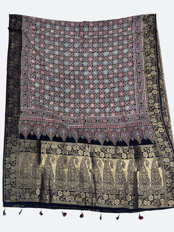 Ajrakh Print Dola Silk Dupatta online - Tajmehalhandicrafts