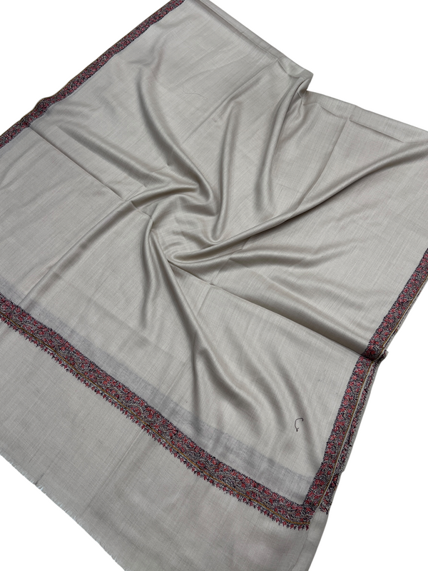 Elevate Your Style with Our Handcrafted Woolen Shawl - Hashiya Border Needle Sui Work - Tajmehalhandicrafts