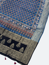 Artisan Ajrakh Dola Silk Dupatta – Traditional Hand Block Craft - Tajmehalhandicrafts