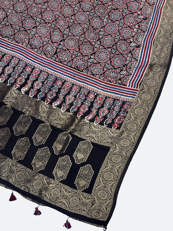 Modal Silk Ajrakh Dupatta with SILK ZARI Border - Tajmehalhandicrafts