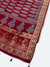 Luxury Dola Silk Ajrakh Dupatta – Traditional Hand Block Print - Tajmehalhandicrafts