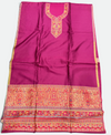 Magenta Indian Kani Silk Suit with Floral Shawl