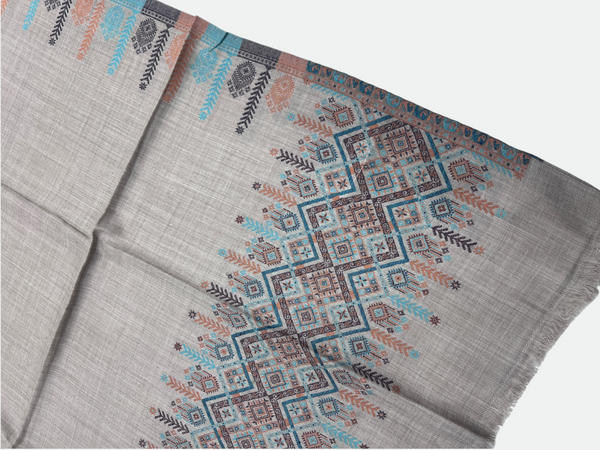 Woolen Swati Cross-Stitch Border Shawl - 01 - Tajmehalhandicrafts
