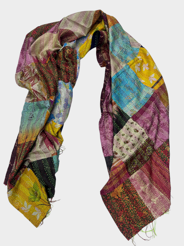 Hand Work Silk Kantha Stitch Stole - 06