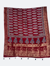 Luxury Dola Silk Ajrakh Dupatta – Traditional Hand Block Print - Tajmehalhandicrafts