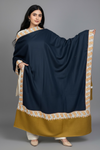 Black with Mustard Border Sozni Handmade Embroidery Pashmina Shawl