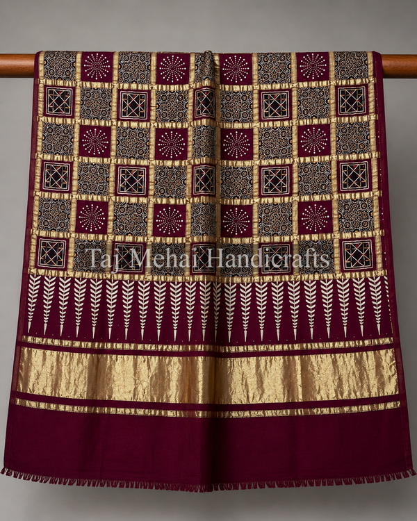 Luxury Sindhi Ajrakh Gajji Silk Dupatta - Elevate Your Style with Timeless Elegance
