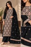 Black paper mache embroidered three-piece suit with matching buti border shawl