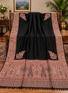 Black and rose pink Moonlight Kani border shawl 40 by 80 inches with paisley floral pallu Taj Mehal Handicrafts Islamabad