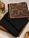 Black Sui Print hand embroidered 3-piece woolen pashmina suit with colorful paisley shawl | Taj Mehal Handicrafts