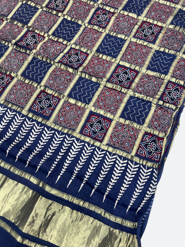 Pakistani Traditional Ajrakh Gajji Silk Dupatta - Tajmehalhandicrafts