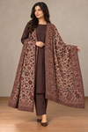 Deep Brown Unstitched Suit with Moonlight Shawl