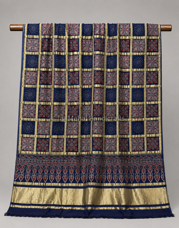 Luxury Patalo Gajji Silk Dupatta – Ajrakh Heritage Design - Tajmehalhandicrafts
