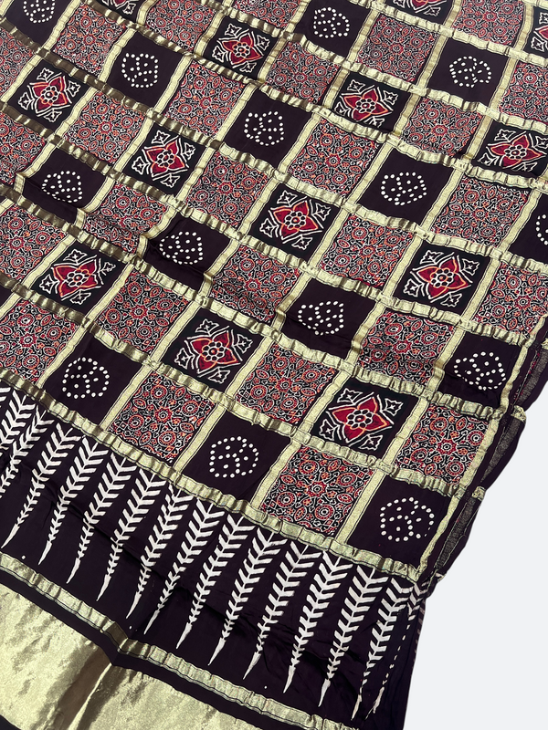 Classic Ajrakh Patalo Silk Dupatta – Traditional Craft - Tajmehalhandicrafts