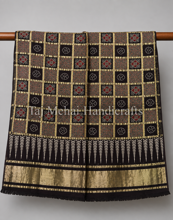 Classic Ajrakh Patalo Silk Dupatta – Traditional Craft