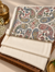 Ivory cream Sui Print hand embroidered woolen pashmina 3-piece suit with multicolor paisley shawl on carved wooden display | Taj Mehal Handicrafts