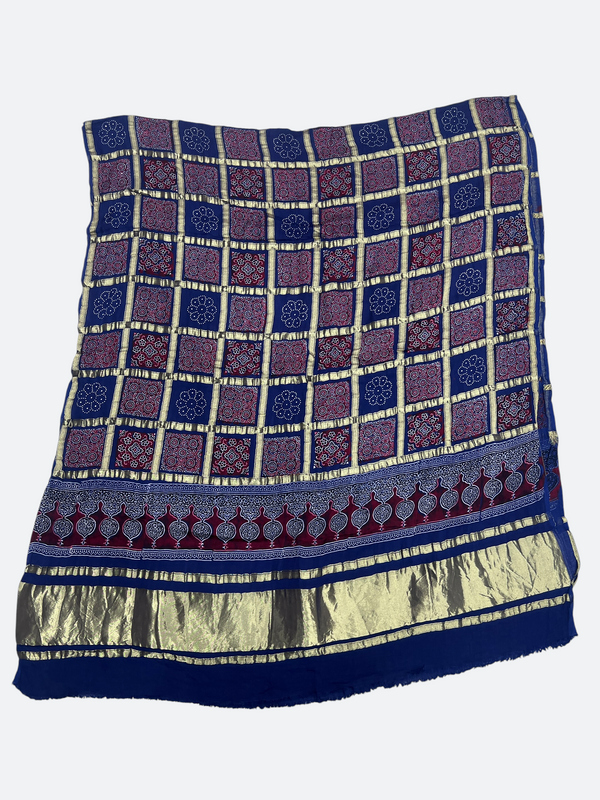 Rare Ajrakh Patalo Gajji Silk Dupatta – Traditional Art - Tajmehalhandicrafts