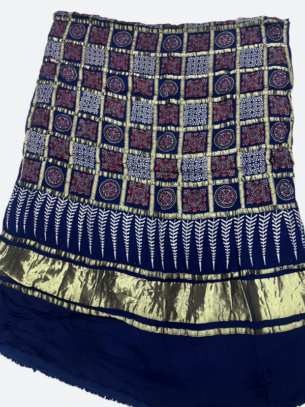 Traditional Ajrakh Design Patalo Gajji Silk Duppata - Tajmehalhandicrafts