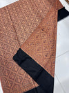 Close-up of Moonlight Kani reversible Matka shawl motifs and border in rust, brown and black, Taj Mehal Handicrafts