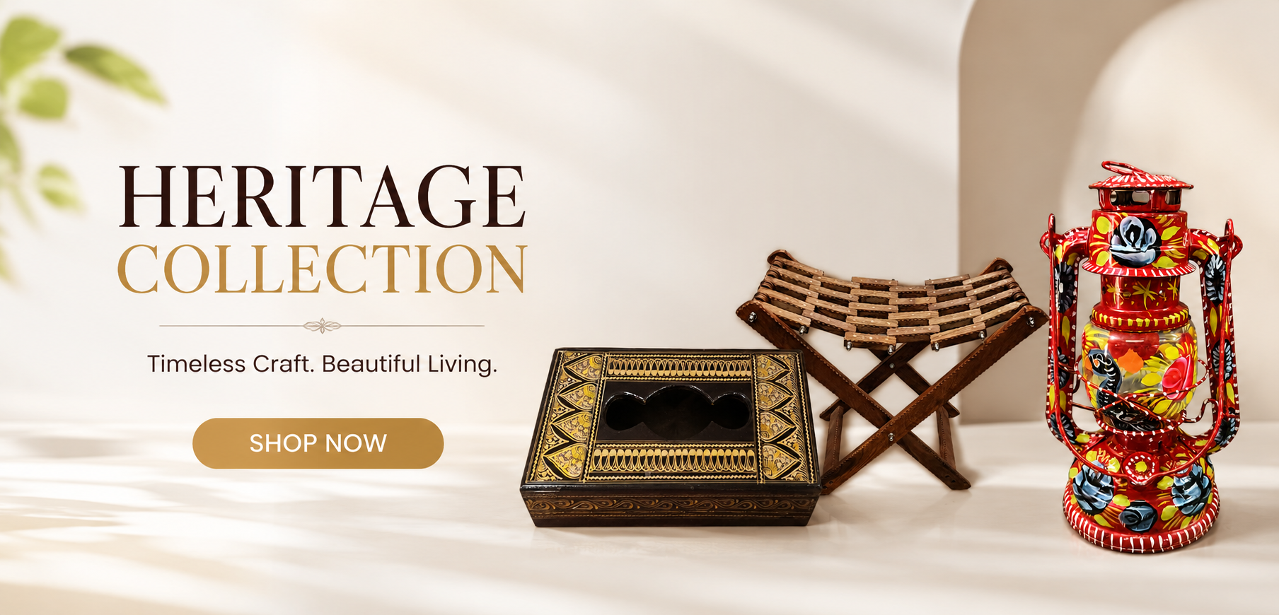 traditional crafts, including a small wooden folding stool,