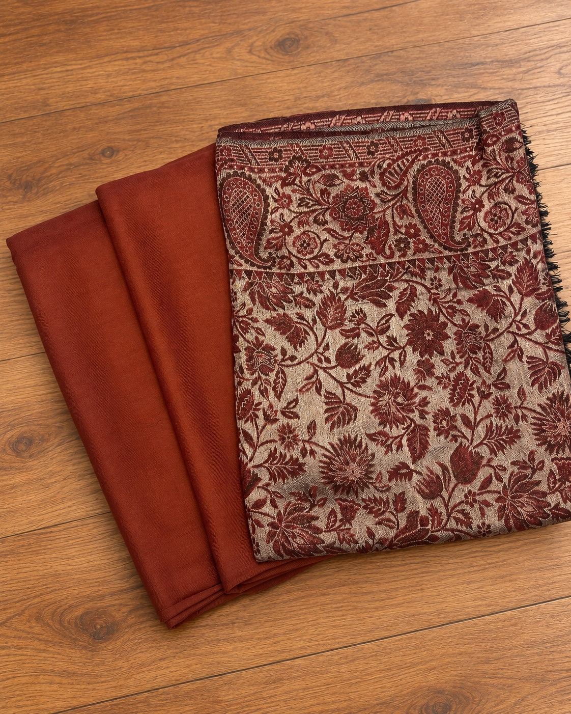 Rust Unstitched Suit with Moonlight Shawl | Taj Mehal – tajmehalhandicrafts