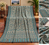 Ivory teal blue full woven Kani woolen shawl 2.75 yards made in Pakistan Taj Mehal Handicrafts Islamabad