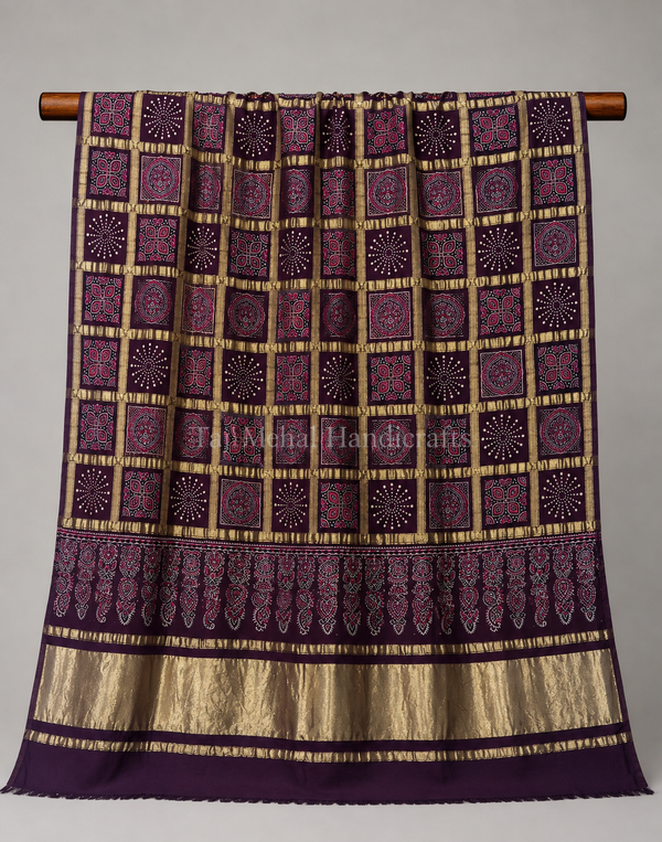 Patalo Gajji Silk Dupatta – Authentic Sindhi Ajrakh Design - Tajmehalhandicrafts