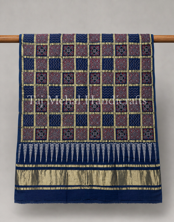 Heritage Ajrakh Patalo Gajji Silk Dupatta - Tajmehalhandicrafts