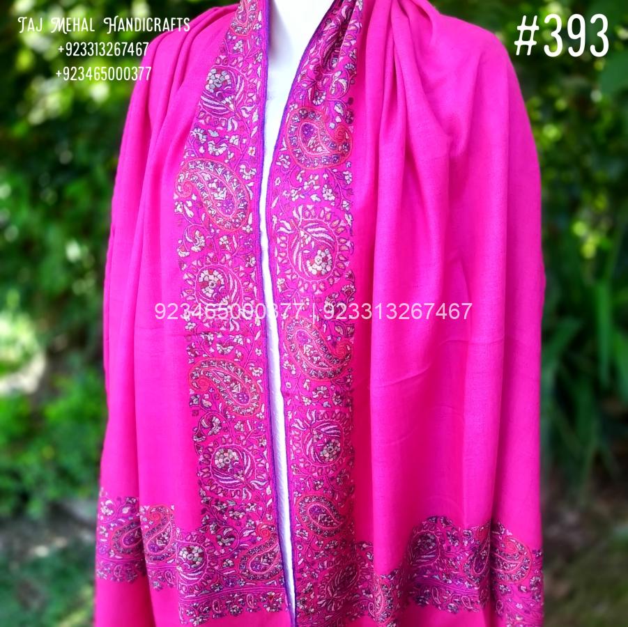 Pink Border Embroidery Cashmere Shawl
