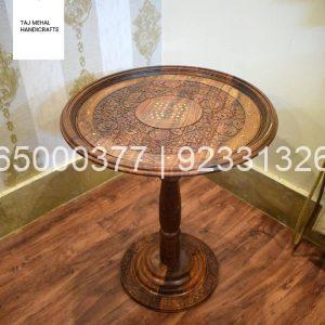 Round Wooden Corner Table With Carving Art