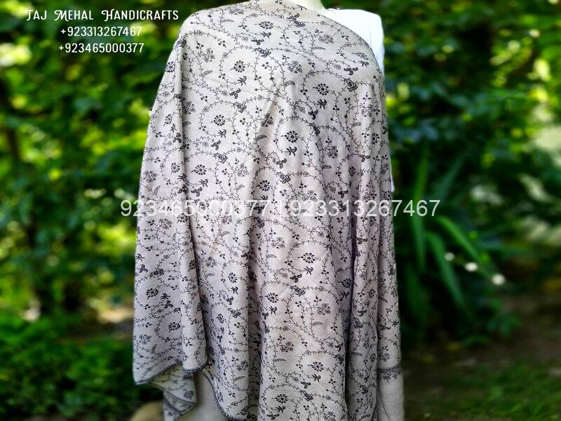 beig-jall-taj-mehal Uniquely charming this sozni shawl capture the attention and highly appreciated for their unique beauty and softness.