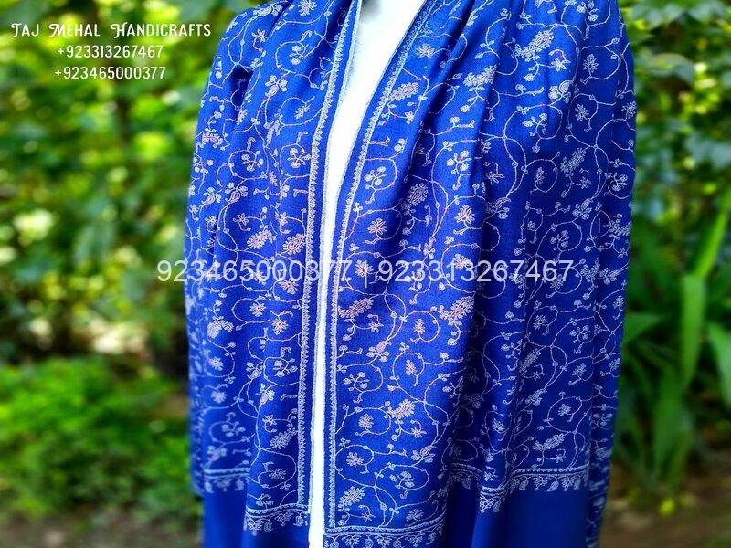 Royal Blue Sozni Jaal Embroidered Pashmina Shawl Royal Blue Sozni Jaal Embroidered Pashmina Shawl