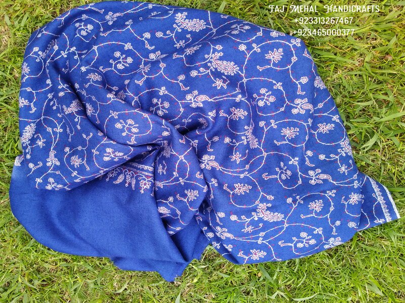 Royal Blue Sozni Jaal Embroidered Pashmina Shawl Royal Blue Sozni Jaal Embroidered Pashmina Shawl