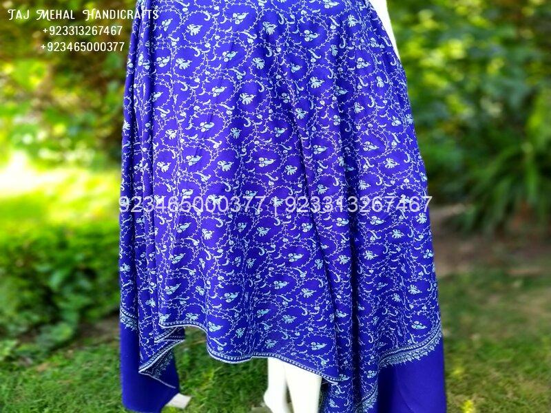 Royal Blue Sozni Jaal Embroidered Pashmina Shawl Royal Blue Sozni Jaal Embroidered Pashmina Shawl