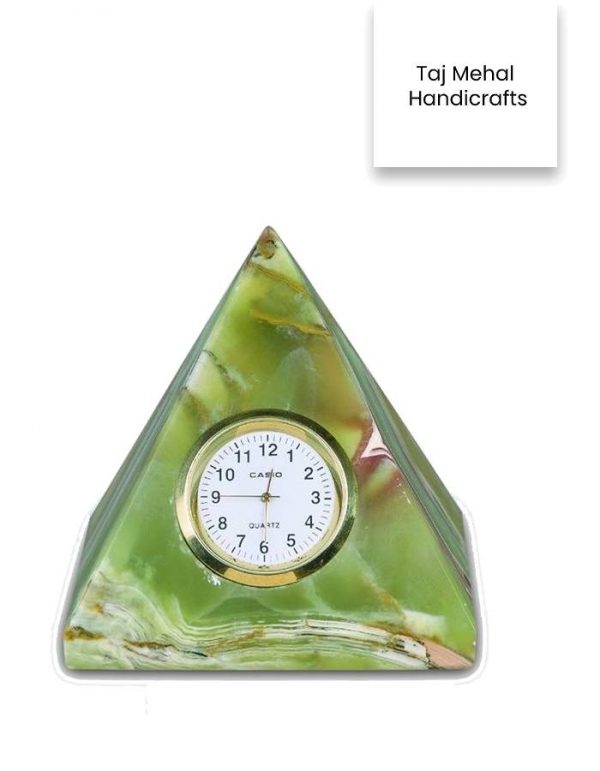 Onyx Stone Pyramid Shaped Table Clock