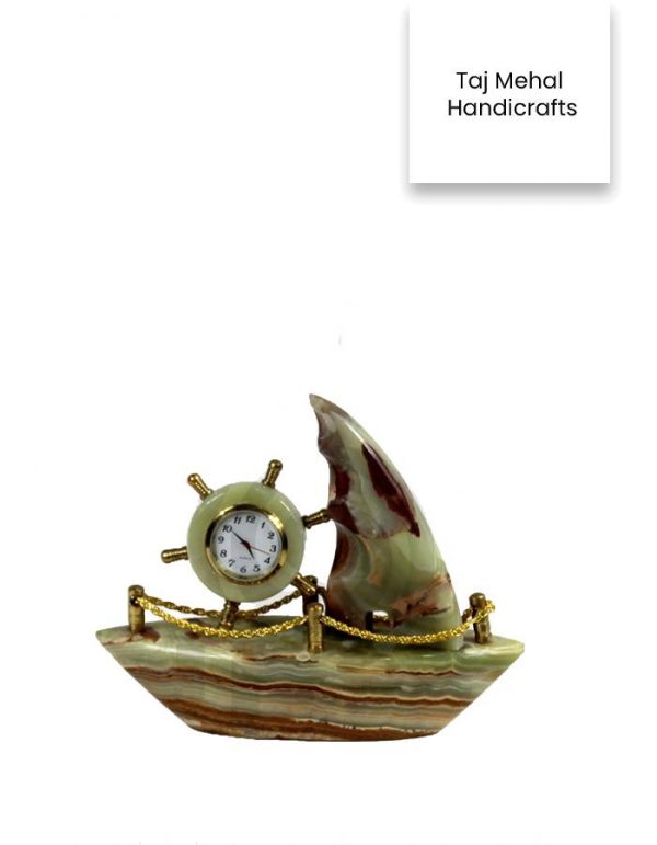 Onyx Stone Ship Table Clock