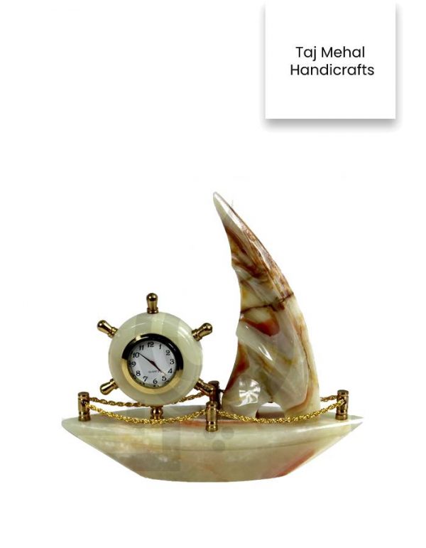 Onyx Stone Ship Table Clock