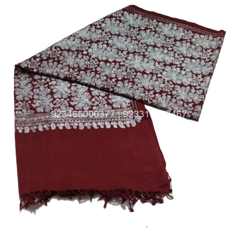Maroon and white Aari work Jama with Embroidery